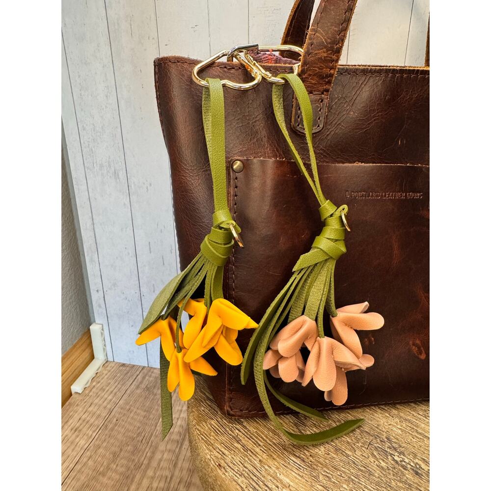 Flower Bag Charm Bundle Set of 2 Flower Fuchsia Plumeria Lobelia Flower Vegan